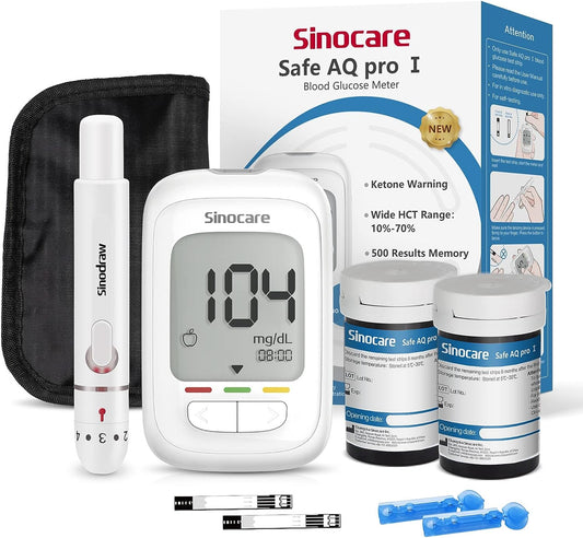 Sinocare Safe AQ Pro I Blutzuckermessgerät Set, Upgrade Zuckermessgerät mit Teststreifen, Lanzetten, Starter und Ältestenbedienung Freundlich(Safe AQ Pro I Blutzuckermessgeräte Set)