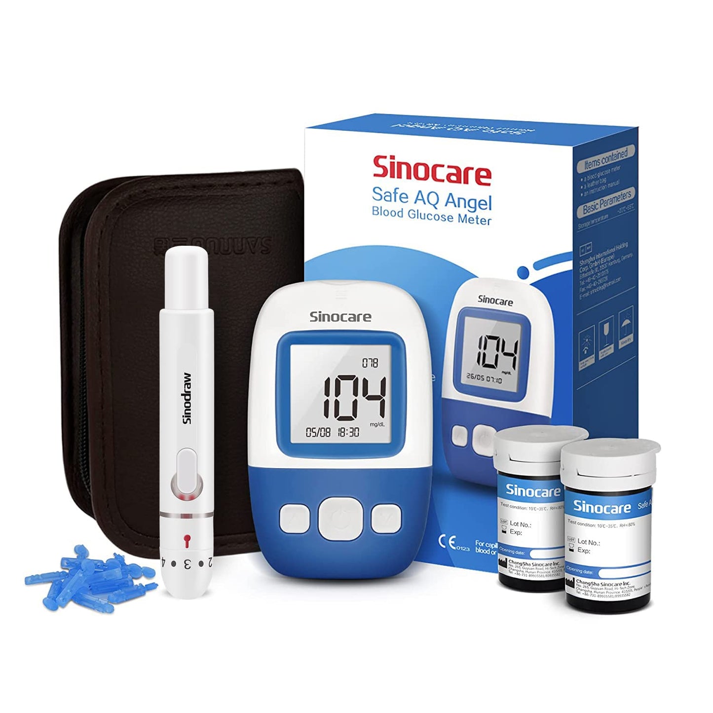 Sinocare Blutzuckermessgerät Safe AQ Angel mit innovativen Chips, schneller Messung und winzigem Volumen（10 Jahre Gewährleistung, Niedrigster Preis auf allen Plattformen）