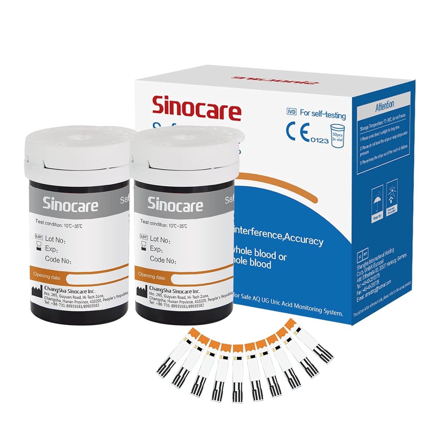 【50 Stück】Sinocare Blutzuckermessgerät-Teststreifen oder Harnsäure-Instrumententeststreifen (einschließlich Lanzetten)