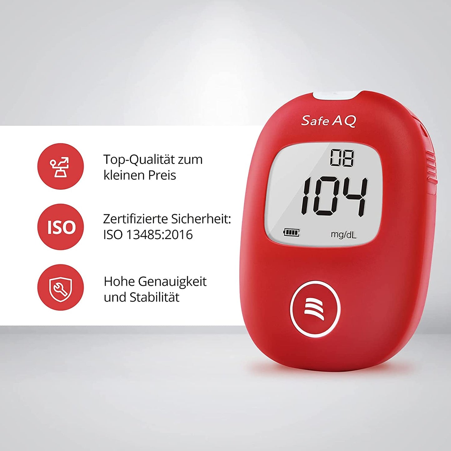 Sinocare Blutzuckermessgerät, mg/dL, blutzuckermessgerät set mit teststreifen, Selbsttest Diabetes-Set, Portable für Reise(Safe AQ smart)